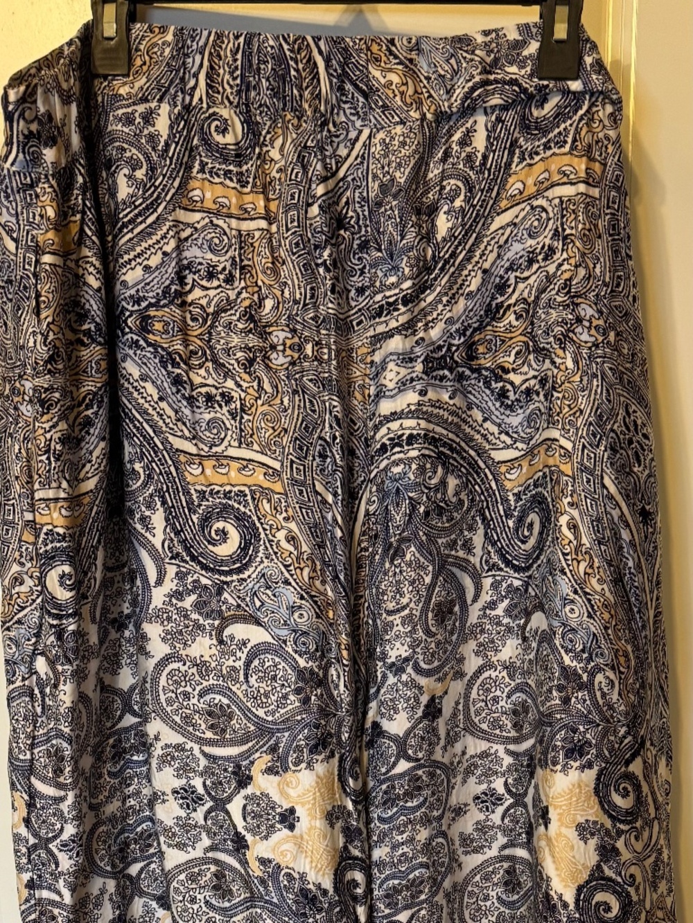 Lane Bryant Paisley Palazzo Pants Size 28 Blue Beige Boho Wide Leg Pull-On 100%